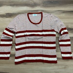 Vintage 1960s Sweater Womens Small Red Striped Long Sleeve Miss Scotch English